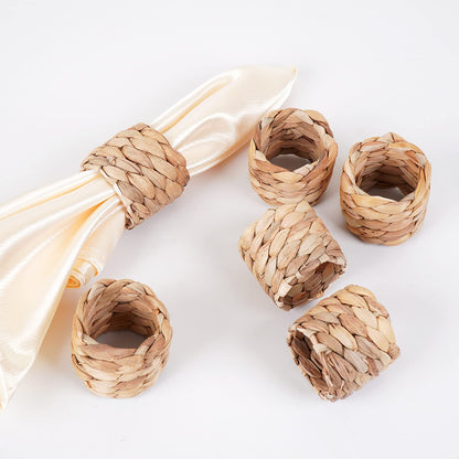 Napkin Rings Set of 6, Thanksgiving Napkin Rings Table Decor Handmade by Natural Water Hyacinth, Fall Farmhouse Napkin Rings for Thanksgiving, Christmas, Wedding Table Decoration