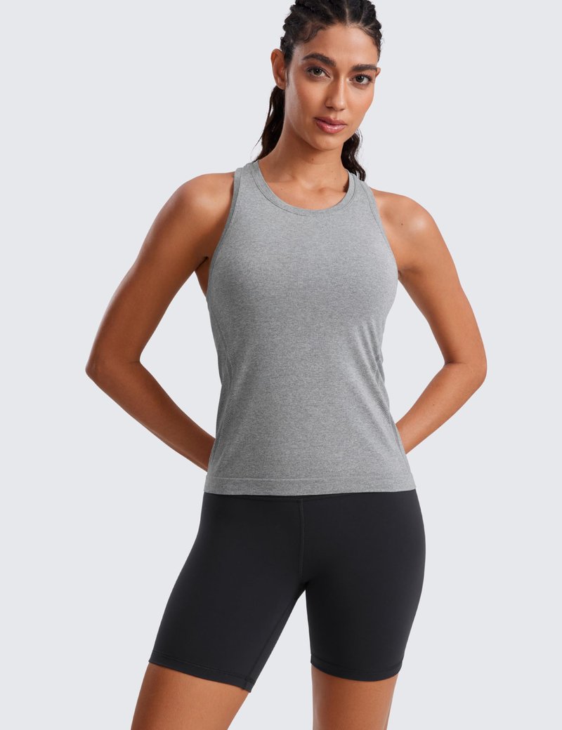 CRZ YOGA Seamless Workout Tank Tops for Women - Athletic Running Gym Sleeveless Shirts Crewneck Racerback Breathable Slate Grey Marl X-Large