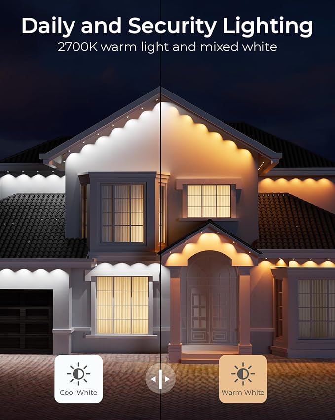 CINOTON Permanent Outdoor Lights 50ft, Smart RGBW+IC Eaves Lights with 30LEDs, IP67 Waterproof, 111 Scene Modes for Daily and Festival, Halloween Christmas Holiday Decor, APP/Voice/Remote Control
