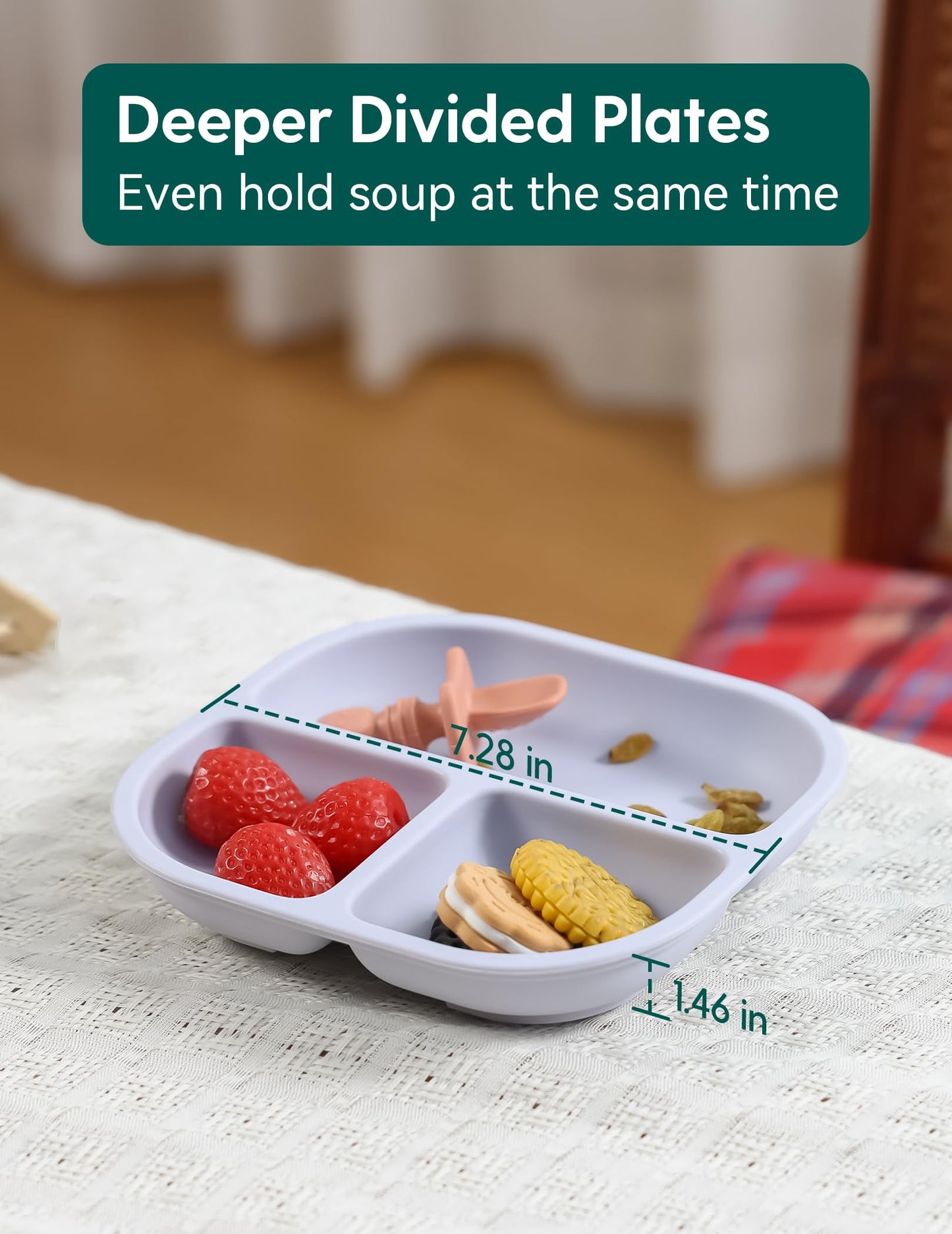 BABELIO Powerful Suction Plates for Baby and Toddler, 100% Food Grand Silicone, Divided, BPA Free, Microwave & Dishwasher Safe, Stay Put, 3 Pack