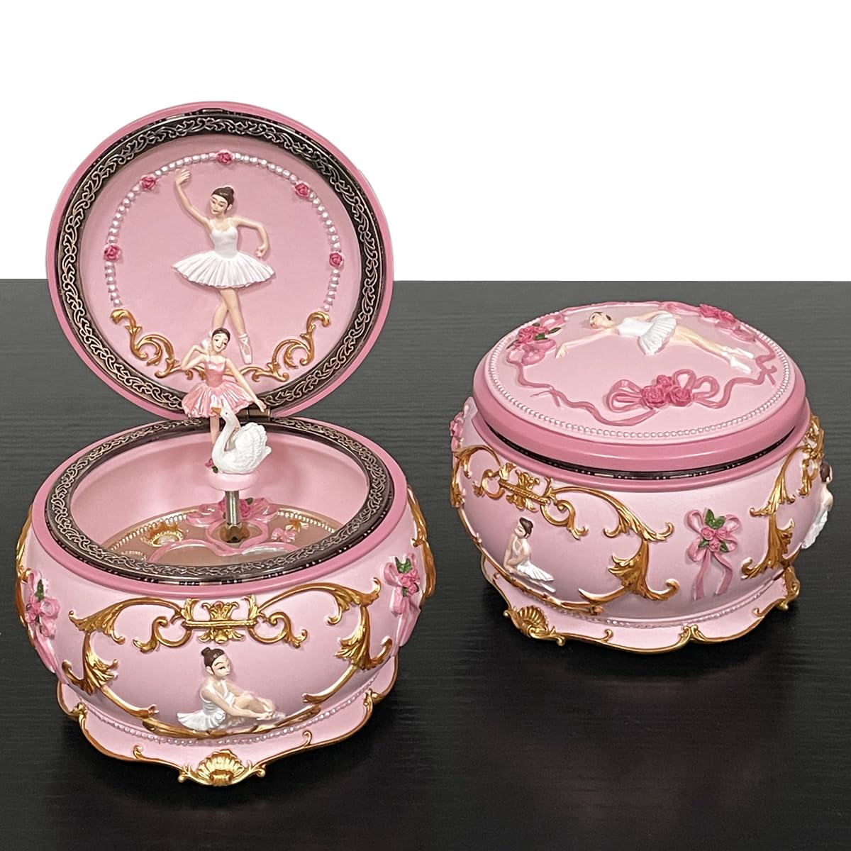 Briskfeel Classical Ballerina Music Box LED lights Twinkling Resin Carved Collectible Mechanical Ballerine Musical Box with Sankyo 18-Note Ballerina Rotates with Music (4# Ballet)