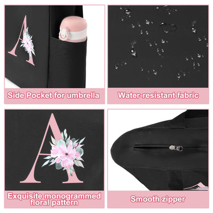 Vavabox A-Z Initial Personalized Tote Bag,Waterproof Gifts for Women, Bridesmaids,Mom,Teachers,Friends (S, Black)