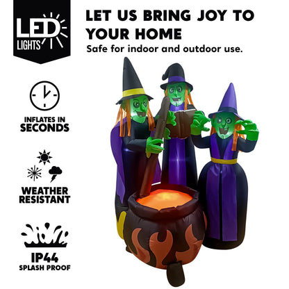 Joiedomi 6 FT Tall Halloween Inflatables Three Witch Around Cauldron with Flame Light Yard Outdoor Decoration Blow Up with Build-in LEDs for Halloween Party Indoor, Outdoor Inflatables Decorations