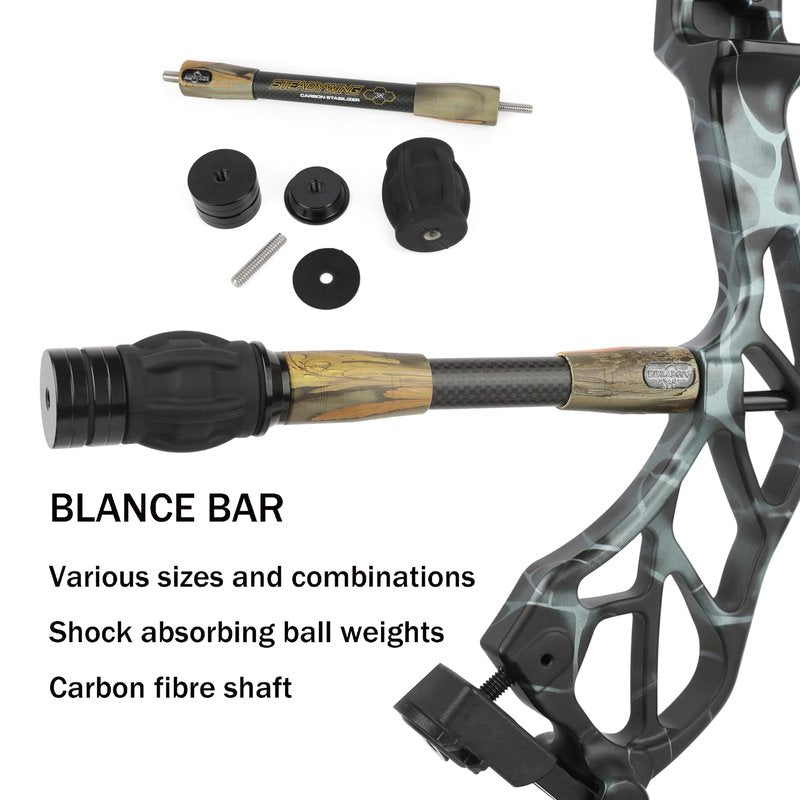 HNZMDY Archery Bow Stabilizer for Compound Bow, 6", 8",10",12",15" Carbon Fiber Blance Bar, Damping System and Shock Absorber Weights Kit (15 inch, Black camo)