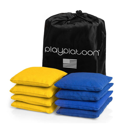 Play Platoon Weather Resistant Cornhole Bags - Set of 8 Regulation Size - Blue &Yellow - Durable Duck Cloth for Tossing Game, Includes Tote Bag