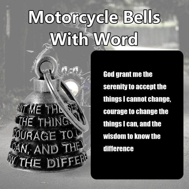 Motorcycle Bells for Biker Good Luck Riding Bells Guardian Biker Bells with Hanger Motorcycle Accessory or Keychain for Luck (God Grant me The Serenity, Courage and The Wisdom)