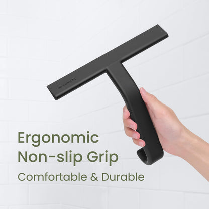 dancemoon JustHang Shower Squeegee for Shower Doors, All-one-Piece Silicone with Built-in Hook Design for Easy Hanging and Cleaning, 25 cm, Black