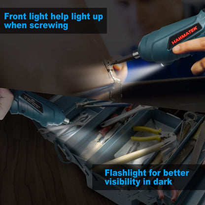 HANMATEK Electric Screwdriver Cordless Screwdriver Tool Rotated 90 Degrees with Rechargeable Battery & LED Light for Home DIY