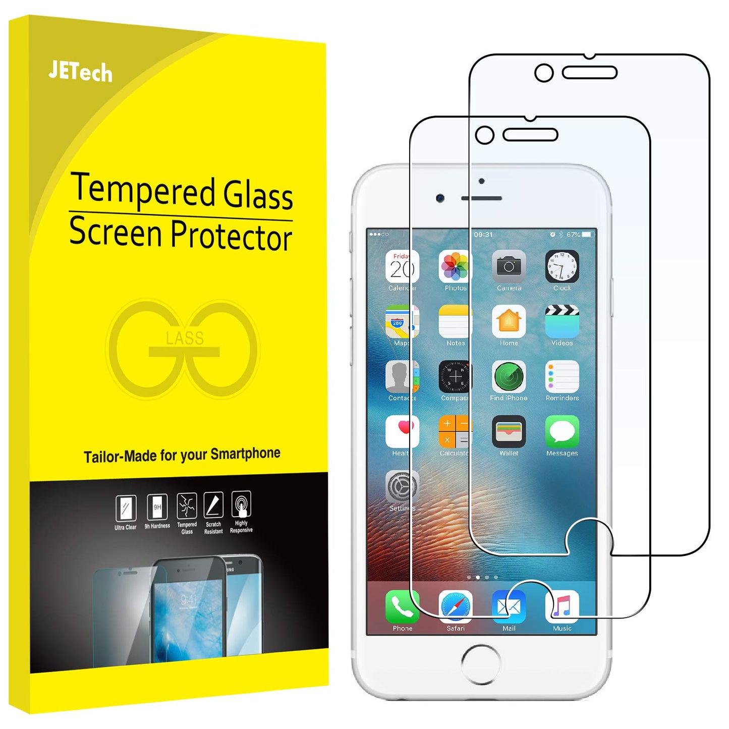JETech Screen Protector for iPhone 7/8, 4.7-Inch, Tempered Glass Film, 2-Pack