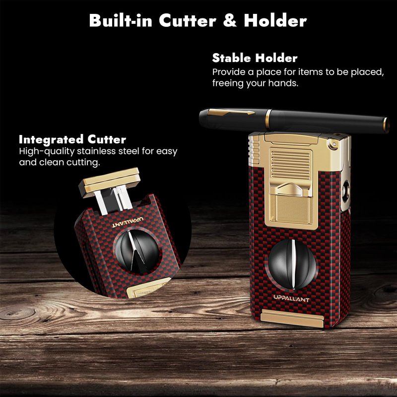 5-in-1 Torch Lighter with Cutter, Punch, Holder, Draw Enhancer Tool and Dual Jet Flames, Refillable Butane Torch Lighters Gifts for Men, Versatile Accessories, Windproof Lighters for Candle, Travel
