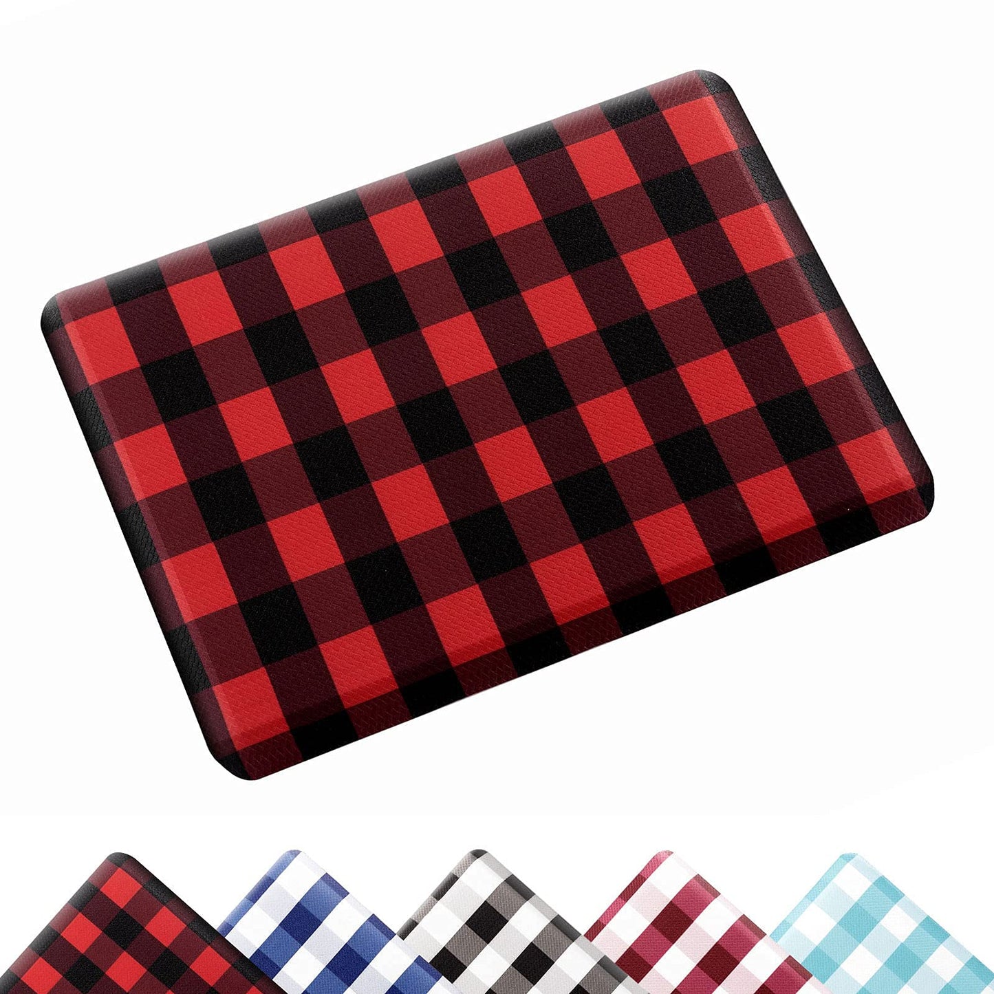 Carvapet 17.3"x28" Kitchen Mat - Red Black Buffalo Plaid Anti Fatigue Cushioned Foam Rug, Waterproof Non Slip Comfort Standing Floor Mat for Laundry