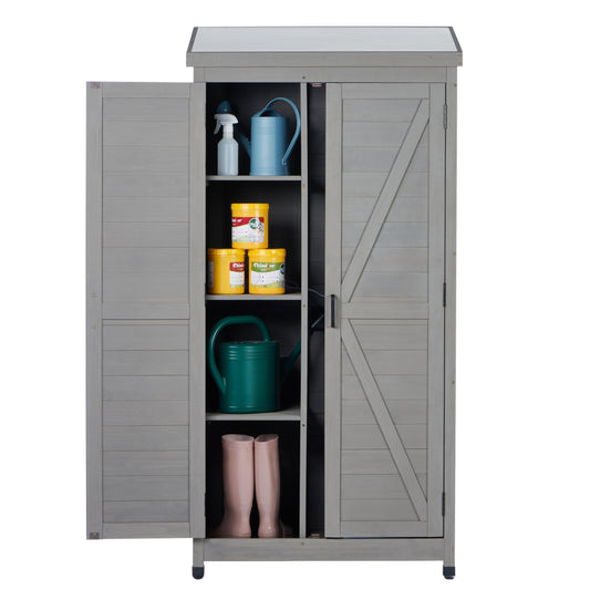 68''x33''x20'' Outdoor Wooden Storage Shed with Metal Top Tall Vertical Tool Cabinet for Backyard Garden Patio Lawn (Grey)
