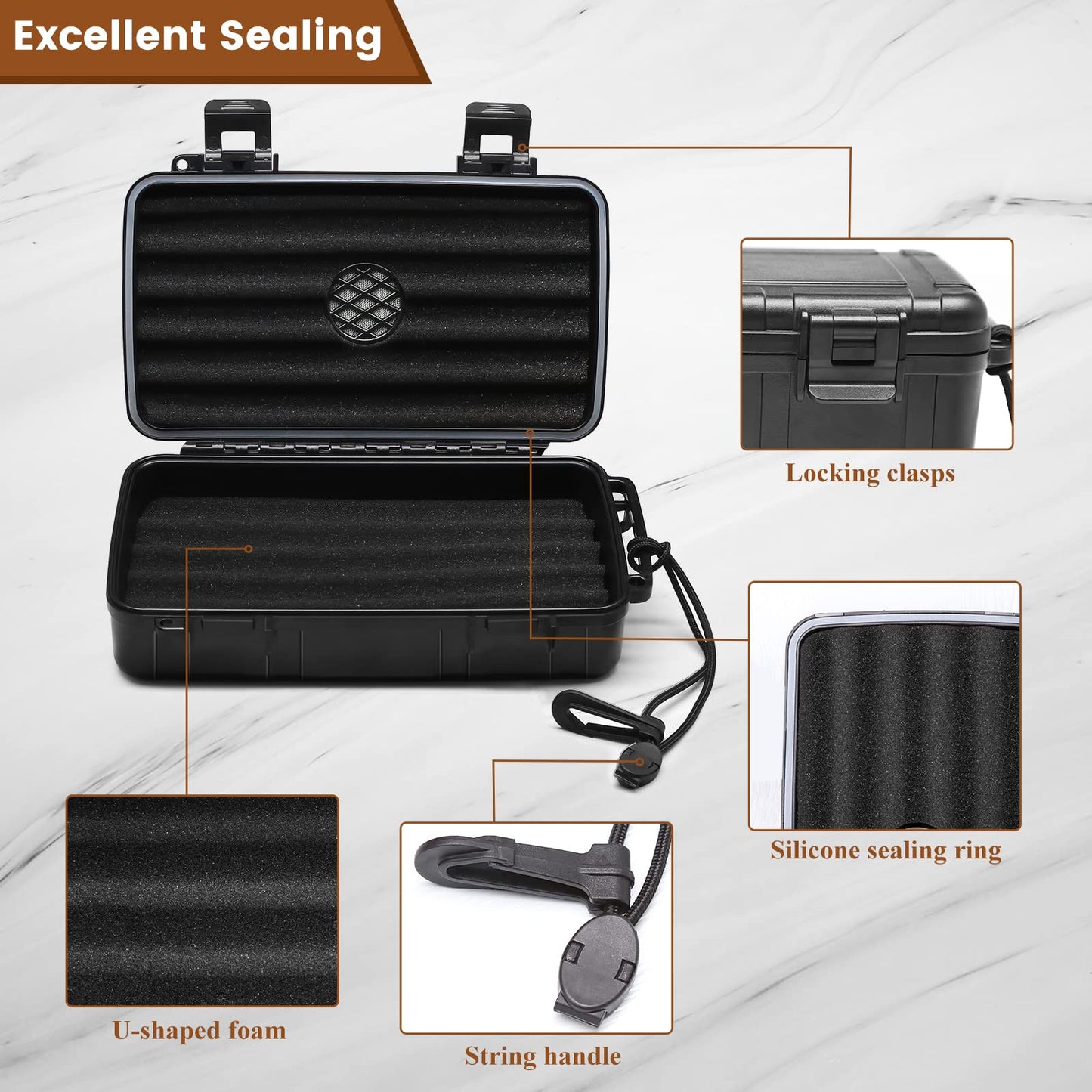 Flauno Travel Cigar Humidor Case - Portable Cigar Box with Humidifier Disc & Cigar Cutter | Waterproof | Airtight | Durable (Holds up to 10 Cigars)