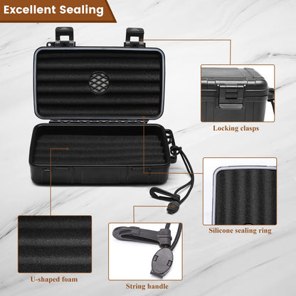 Flauno Travel Cigar Humidor Case - Portable Cigar Box with Humidifier Disc & Cigar Cutter | Waterproof | Airtight | Durable (Holds up to 10 Cigars)
