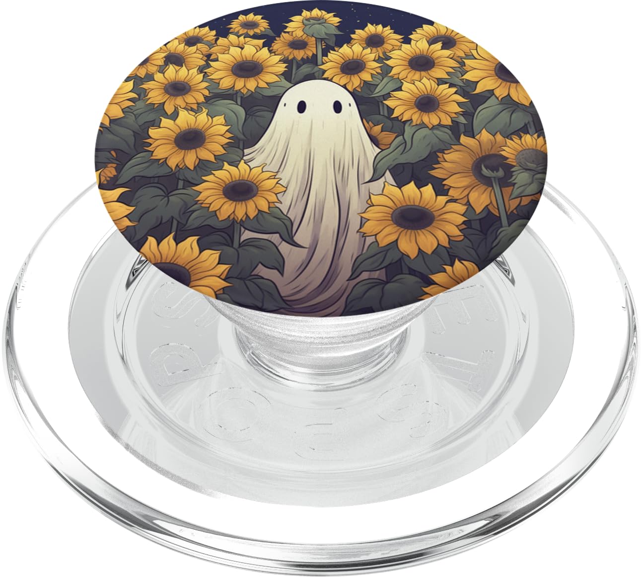 Vintage Ghost Sunflower Pattern Cute Halloween Floral Garden PopSockets PopGrip for MagSafe