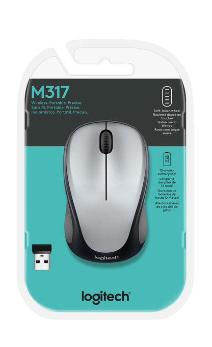 Logitech M317 Wireless Mouse, 2.4 GHz with USB Receiver, 1000 DPI Optical Tracking, 12 Month Battery, Compatible with PC, Mac, Laptop, Chromebook - Blue