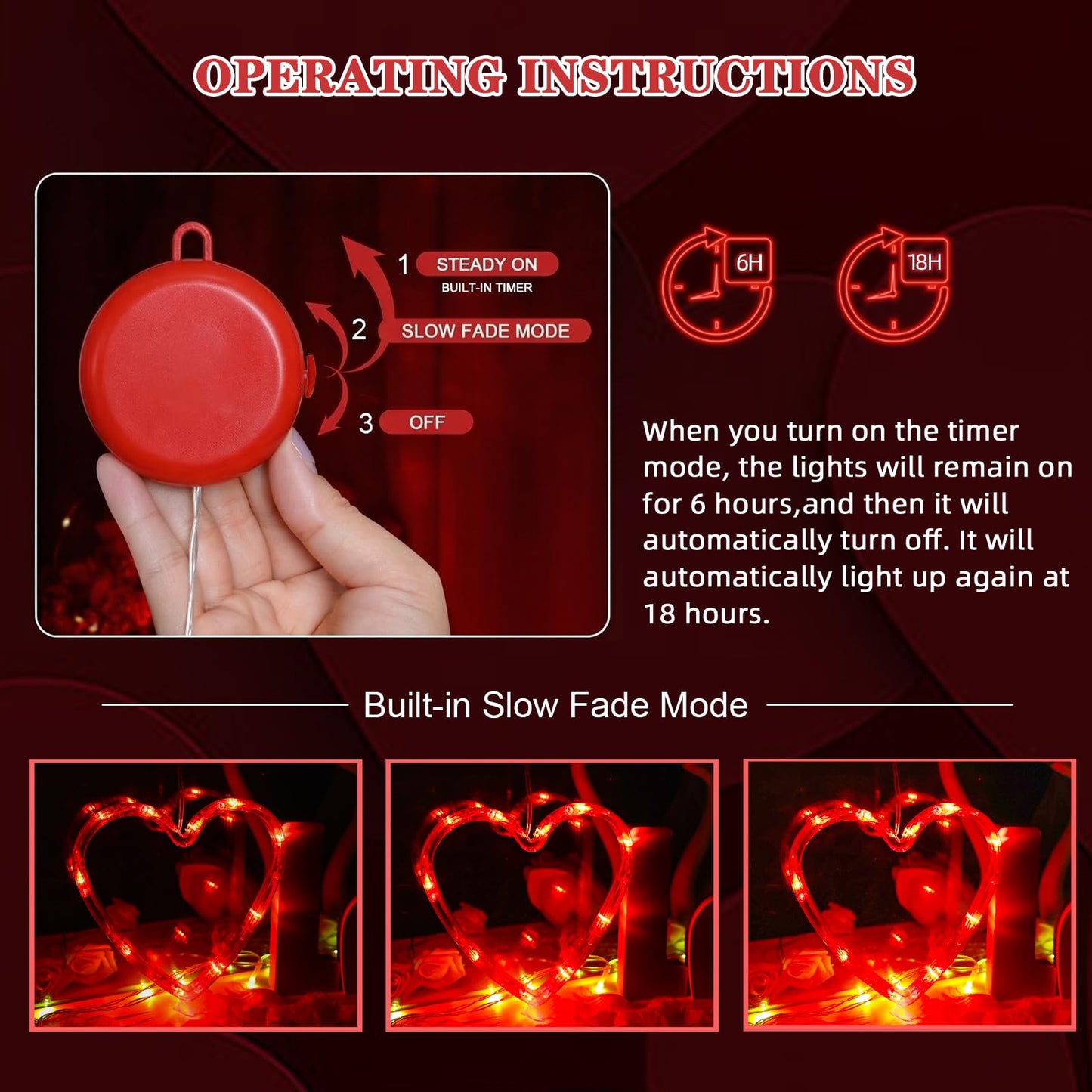 LOLStar Valentines Day Window Lights Decor with Timer, 3 Pack Battery Operated Red Heart-Shaped Window Decorations Silhouette Sucker LED Lamp Slow Fade Mode Romantic Light for 2026 Holiday Indoor Home