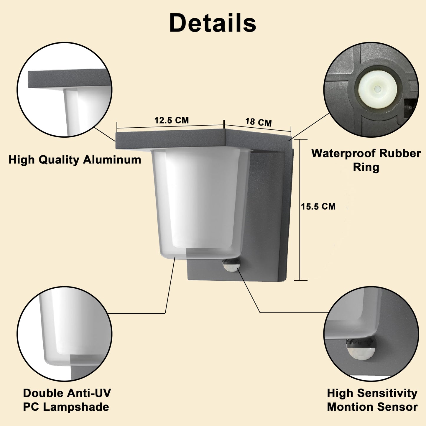 FLORNIA LED Outdoor Wall Light with Motion Sensor, Outside Wall Light Main Powered with PIR, External Garden Weatherproof Aluminium Lamp (900LM 13.5W 4000K IP44)
