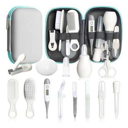 Baby Healthcare and Grooming Kit, 14 in 1 Baby Safety Set Newborn Nursery Health Care Set with Hair Brush Scale Nail Clippers for Baby Girls Boys (14 Kits Grey White)