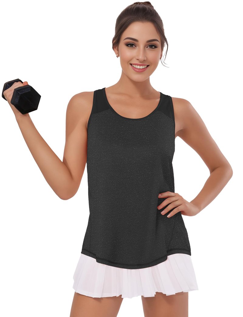 AURUZA Womens Workout Tops, Racerback Tank Tops for Women Athletic Yoga Tops Mesh Tennis Shirts Running Sleeveless Gym Top (Black, X-Large)