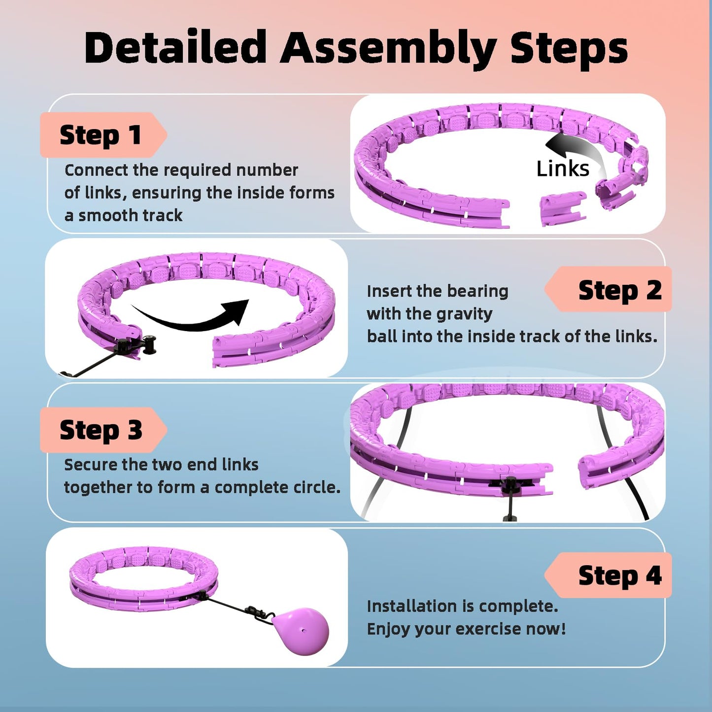 Argvsde Weighted Hula Infinity Fitness Hoop for Adult Weight Loss, 2 in 1 Smart Fitness Workout Hula Circle Hoops with 28 Detachable Knots, Exercise Fit Hoop Suitable for Women and Beginners