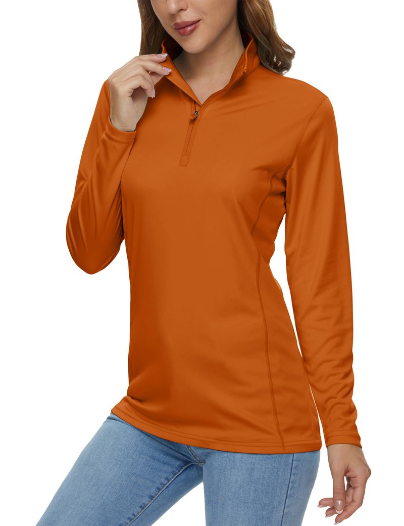 MAGCOMSEN Shirts for Women 1/2 Zip Pullover Sun Shirts for Women Long Sleeve Uv Protection Quick Dry Hiking Tops Dark Orange,M