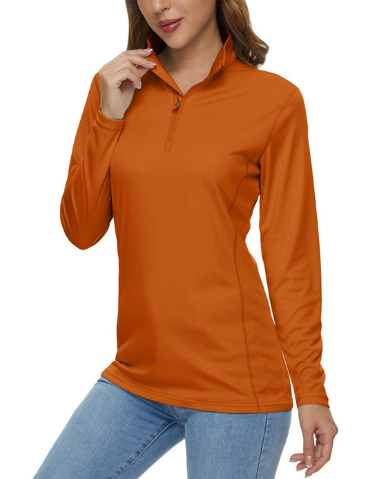 MAGCOMSEN Shirts for Women 1/2 Zip Pullover Sun Shirts for Women Long Sleeve Uv Protection Quick Dry Hiking Tops Dark Orange,M