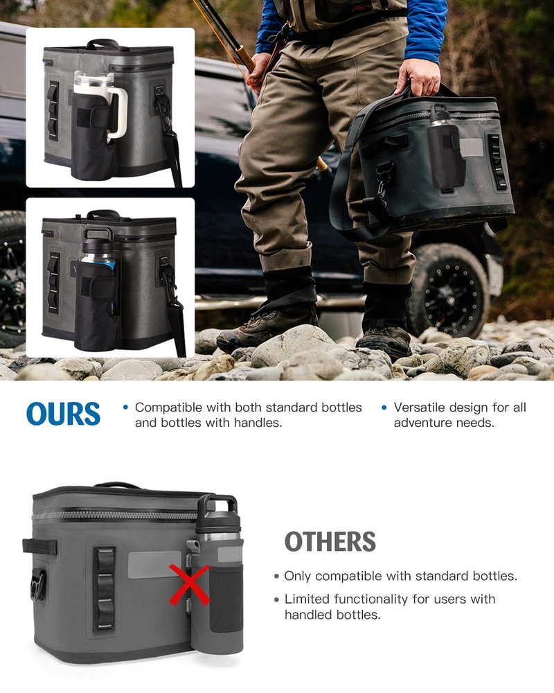 WEIGUZC Bottle Holder for HitchPoint Grid Compatible with YETI Hopper Soft Cooler or Camino Carryall - 600D Waterproof Oxford with 2mm Pearl Cotton - Hands-Free Water Bottle Carrier