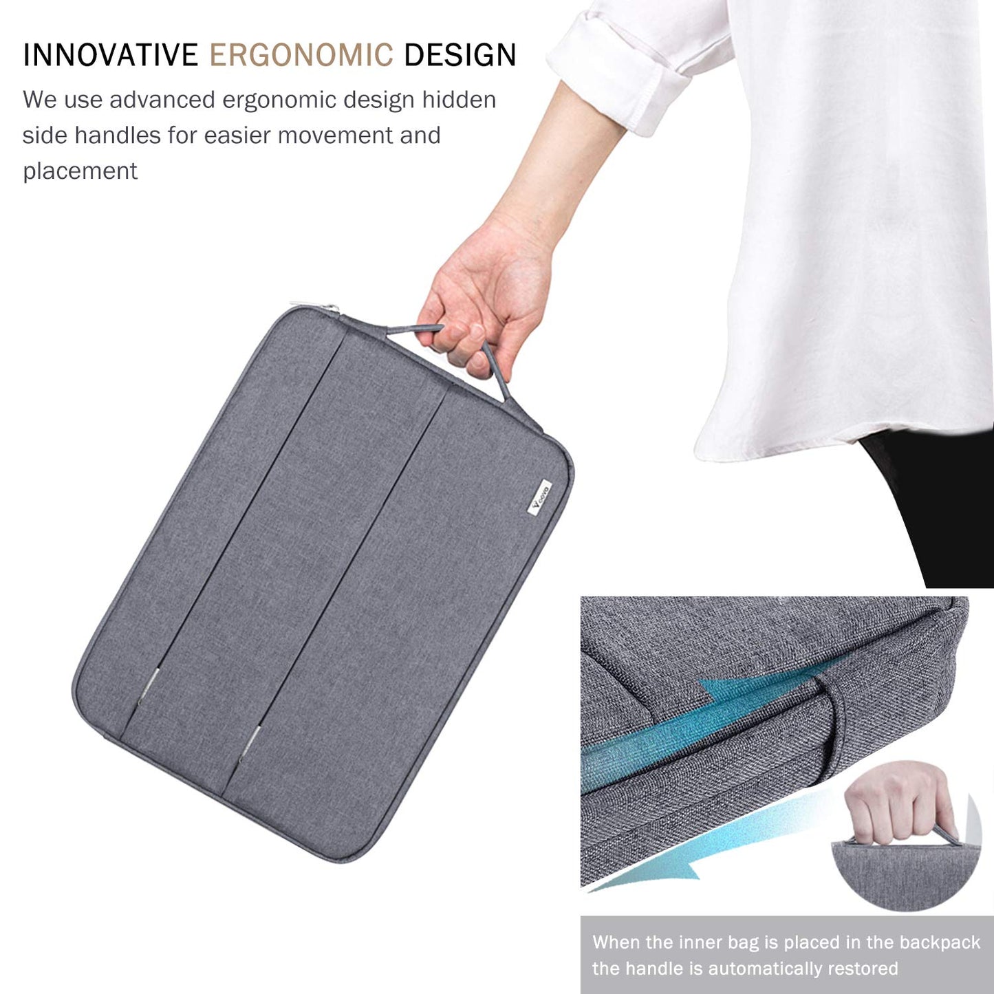 Voova Laptop Sleeve Case 13 13.3 Inch for MacBook Air 13 M1/M2/M3 2020-2024, MacBook Pro 13/14, Waterproof Slim Computer Bag Cover with Handle and Accessory Pocket, Grey
