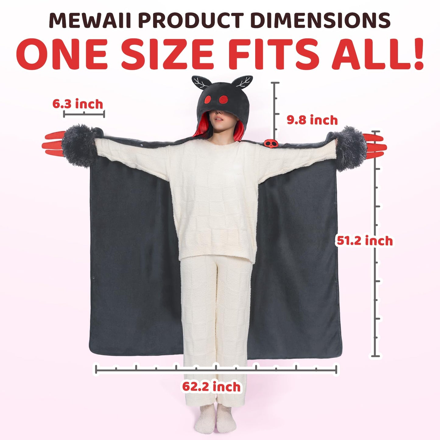 Mewaii Wearable Mothman Blanket Hoodie for Adults, Mothman Costume Hooded Cloak, Warm and Cozy Flannel Cute Animal Blanket Hoodie, Funny Blankets Gifts for Women And Males