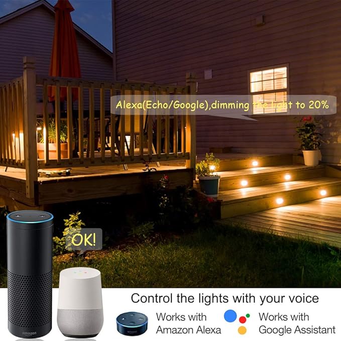WiFi RGBW LED Deck Lights Kit, 30 Pack φ31mm Smart Low Voltage Recessed Outdoor Deck Lighting IP67 Waterproof for Garden Path Step Stair Soffit Decor, Compatible with Alexa/Google Assistant