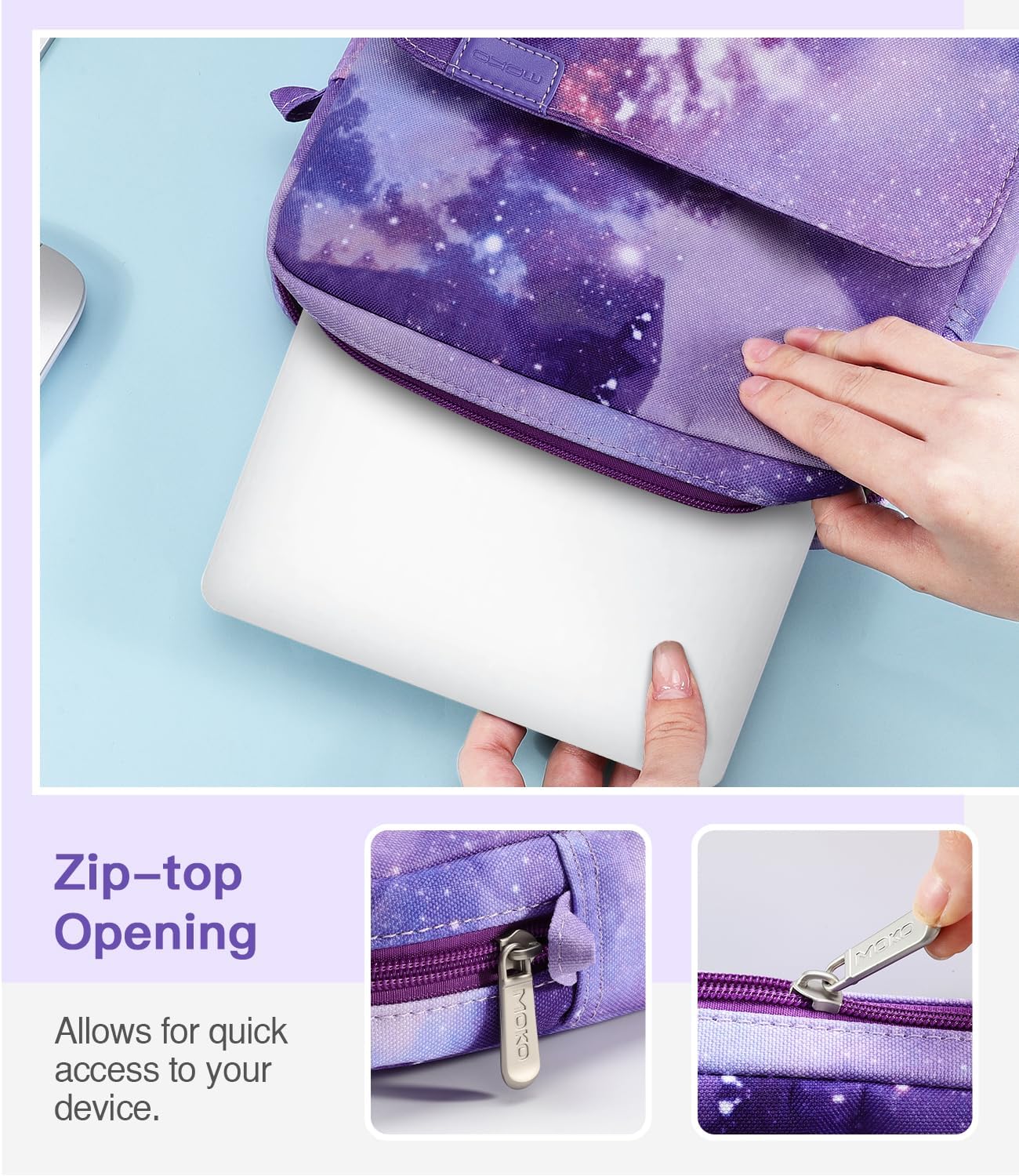 MoKo Laptop Case Compatible with MacBook Pro 13 Inch M2 2022/Pro M1 Pro/M1 Max 14.2 2021, Tab S8 Ultra 14.6 inch, Carry Case with Shoulder Strap & Handle, Compartments Protective Case, Purple Starry