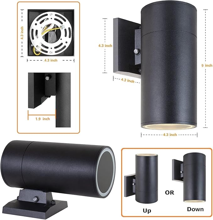 Dusk to Dawn Sensor Outdoor Wall Light, Exterior Lighting -ETL Listed, Aluminum Anti-Rust Waterproof Wall Mount Cylinder Design, 1-Direction Up or Down Light Fixture for Porch,Patio or Doorway
