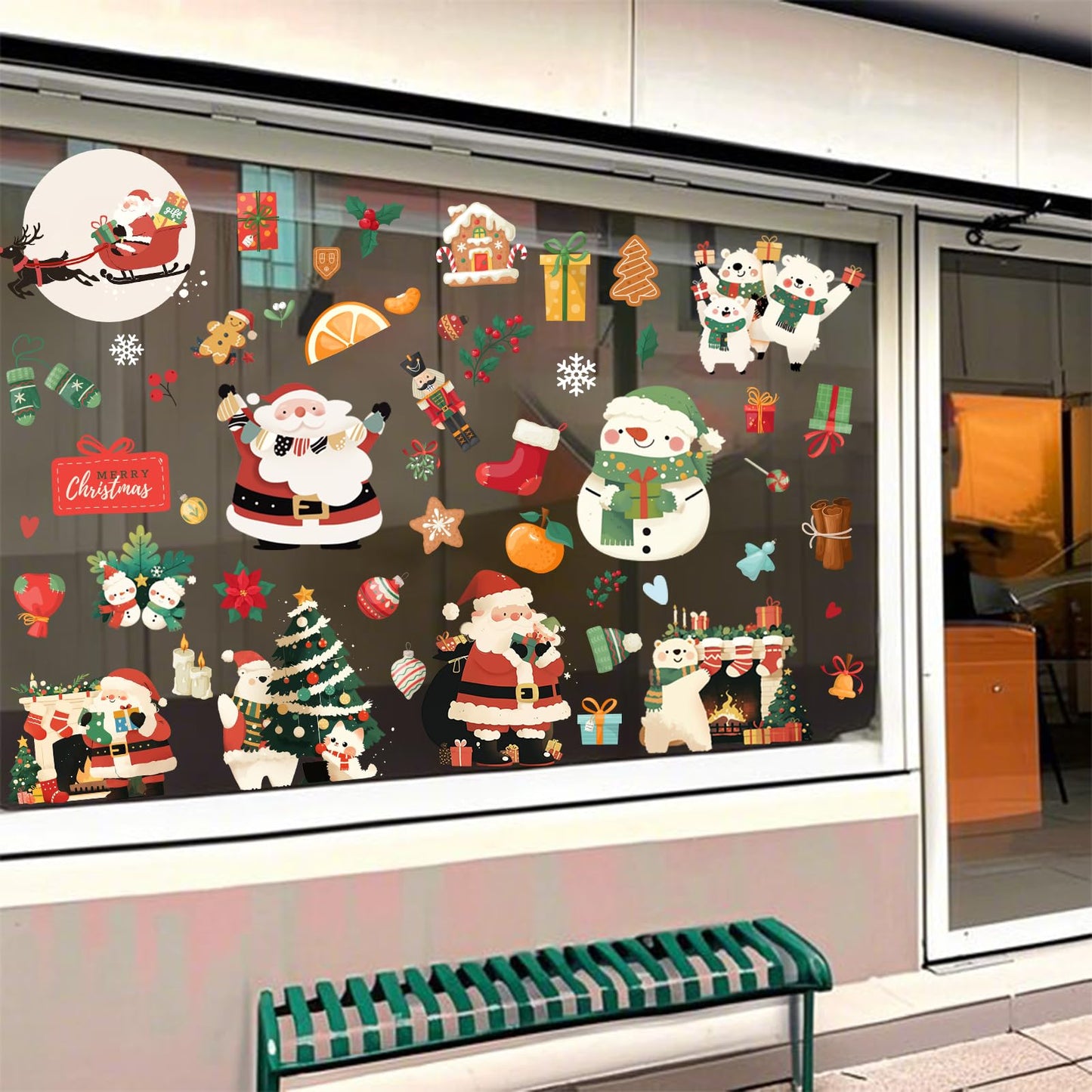 Wothfav 143 Pcs Christmas Decorations, 9 Sheets Christmas Window Clings for Glass, Santa Snowman Bears Xmas Stickers, Holiday Window Decals for Indoor Home Party Decor