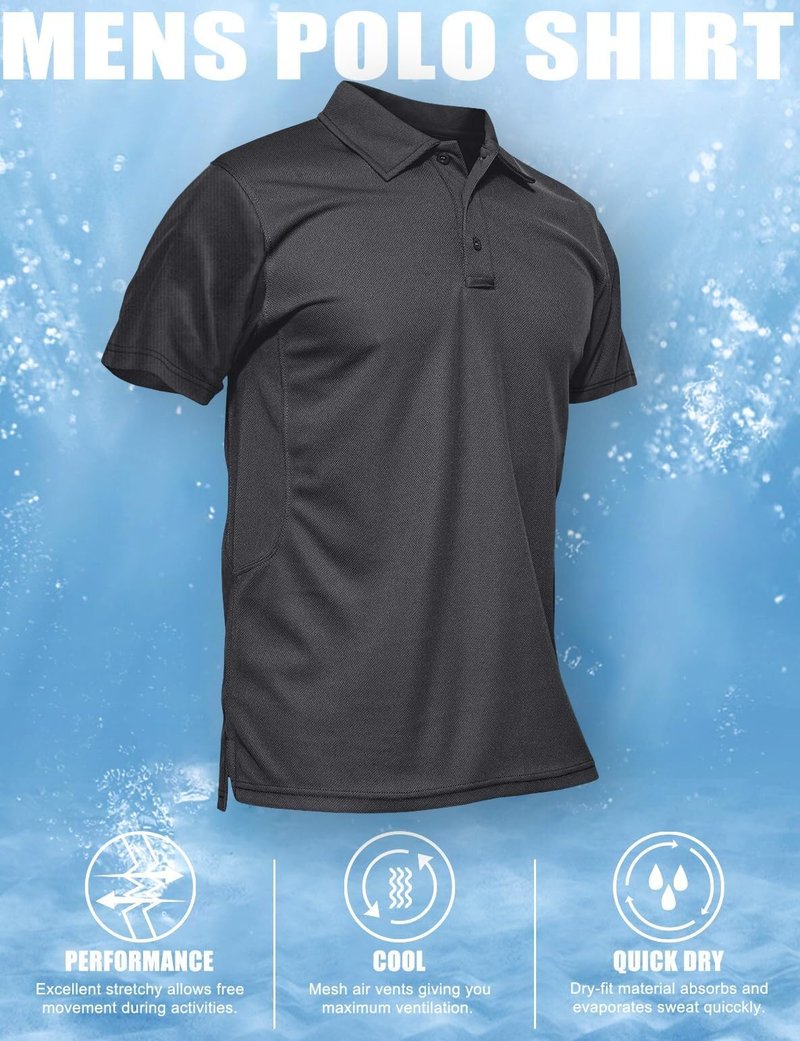 MAGCOMSEN Men's Polo Shirts Short Sleeve Golf Light Shirts Fishing Shirts Pique Tactical Shirts Grey XL