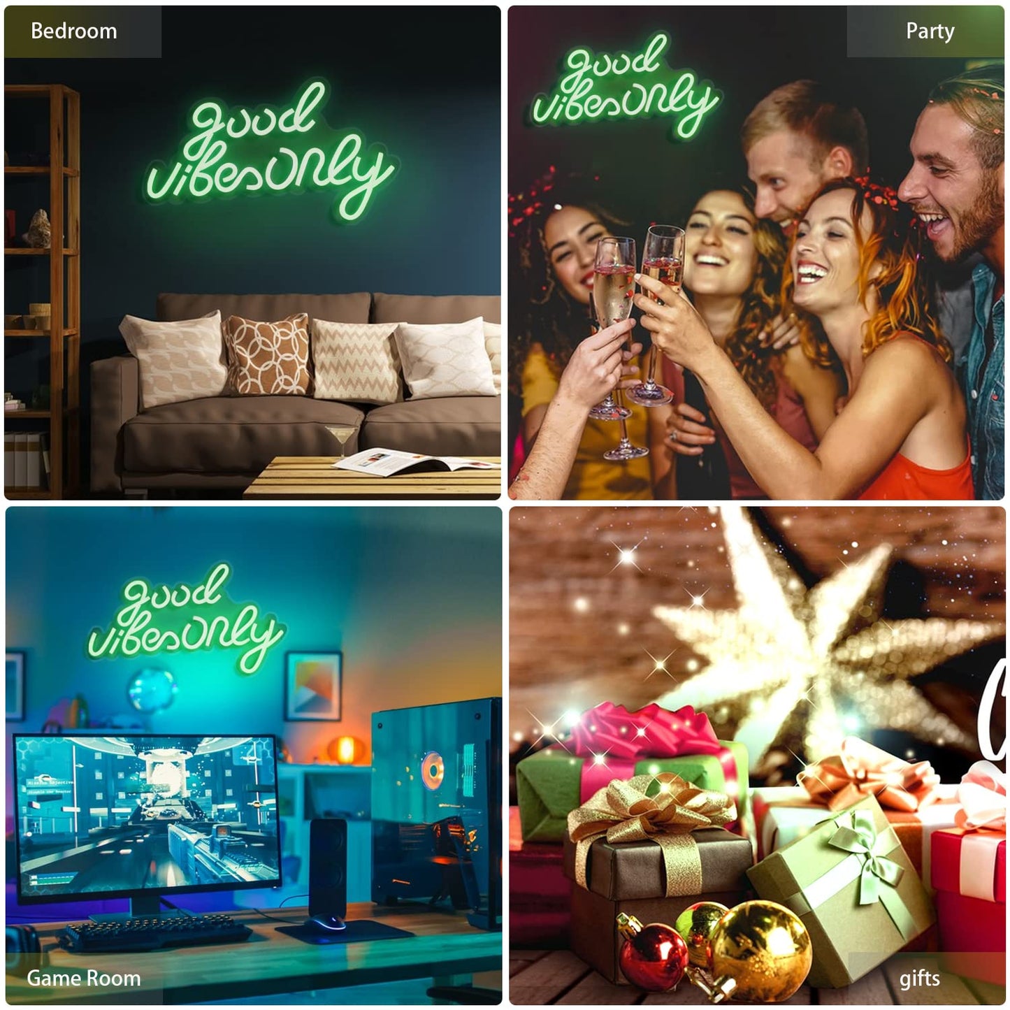 JFLLamp Good Vibes Only Neon Signs for Wall Decor Neon Lights Led Signs Suitable for Living Beer Bar Game Room Hotel Birthday Party Restaurant Christmas Unique Gift for Lover, 16.5 * 10 Inch(Blue)