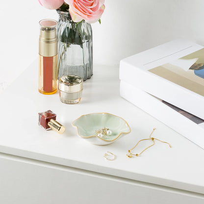 Jewelry Dish Tray, Ring Dish, Ceramic Trinket Tray, Key Bowl, Decorative Plate, for Friends Sisters Daughter Mother(Light Green)