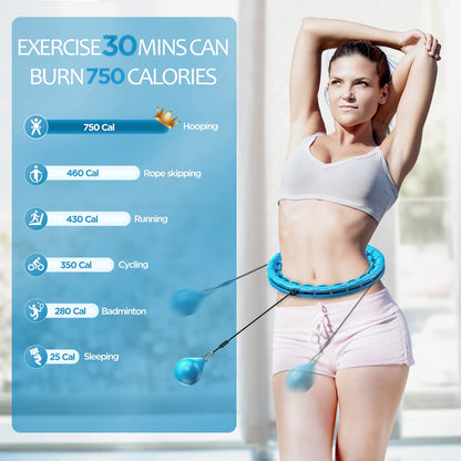 APzek Weighted Exercise Hoop Plus Size, 32 Detachable Knots for Adults & Beginners, 2 in 1 Abdomen Fitness Massage Non Fall Smart Hooola Hoop with Auto Spinning Ball