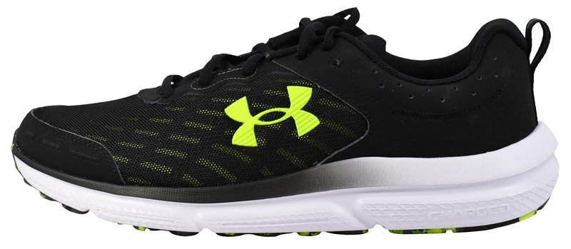 Under Armour Men's Charged Assert 10 Shoes, (004) Black/Black/High Vis Yellow, 11 X-Wide