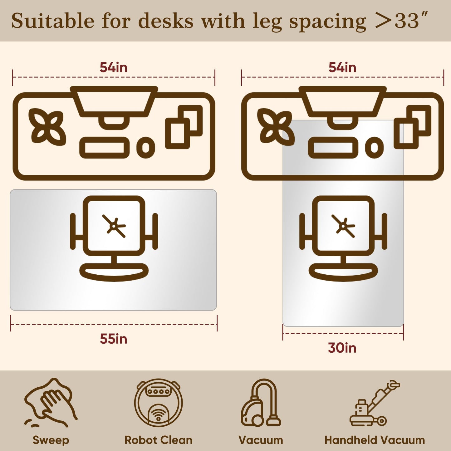 Homsion 30"x55" Tempered Glass Office Chair Mat for Carpet & Hardwood Floor, 1/5" Thick Clear Floor Protector Desk Chair Mat with Rounded and Polished Edges