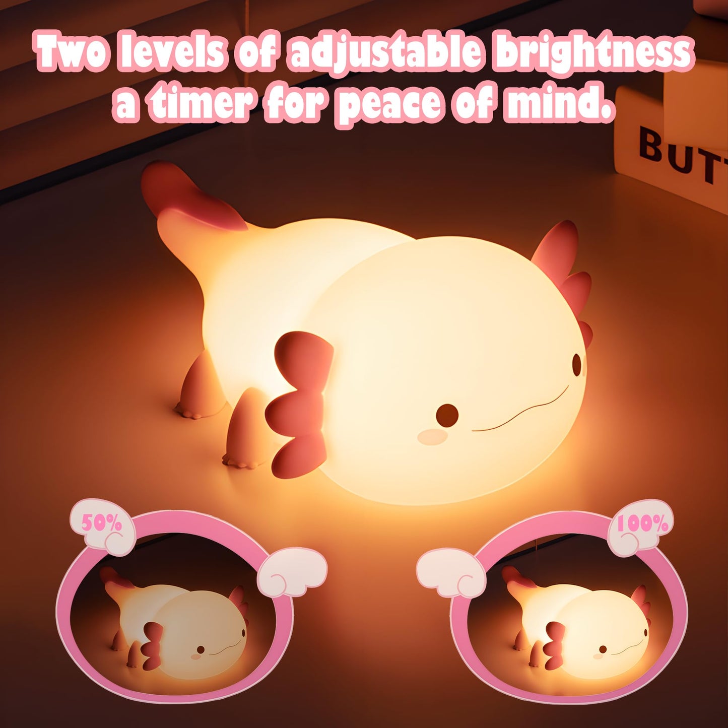 OkiyiD Axolotl Gifts, Cute Axolotl Night Light for Kids, Animal Silicone Nursery Night Lamp, Cute Room Decor Night Light for Kids Girls Boys Birthday Christmas Gifts