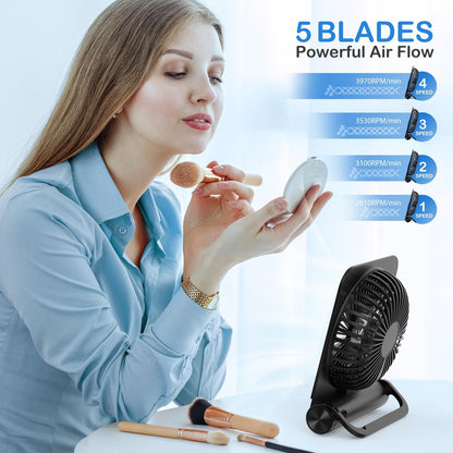 EasyAcc Small Desk Fan Personal Fan, 2000mAh Battery Quiet Mini Desktop Fan Portable Rechargeable Fan for Cruise, Travel Office Pet Cooling Hot Flashes Travel Essentials