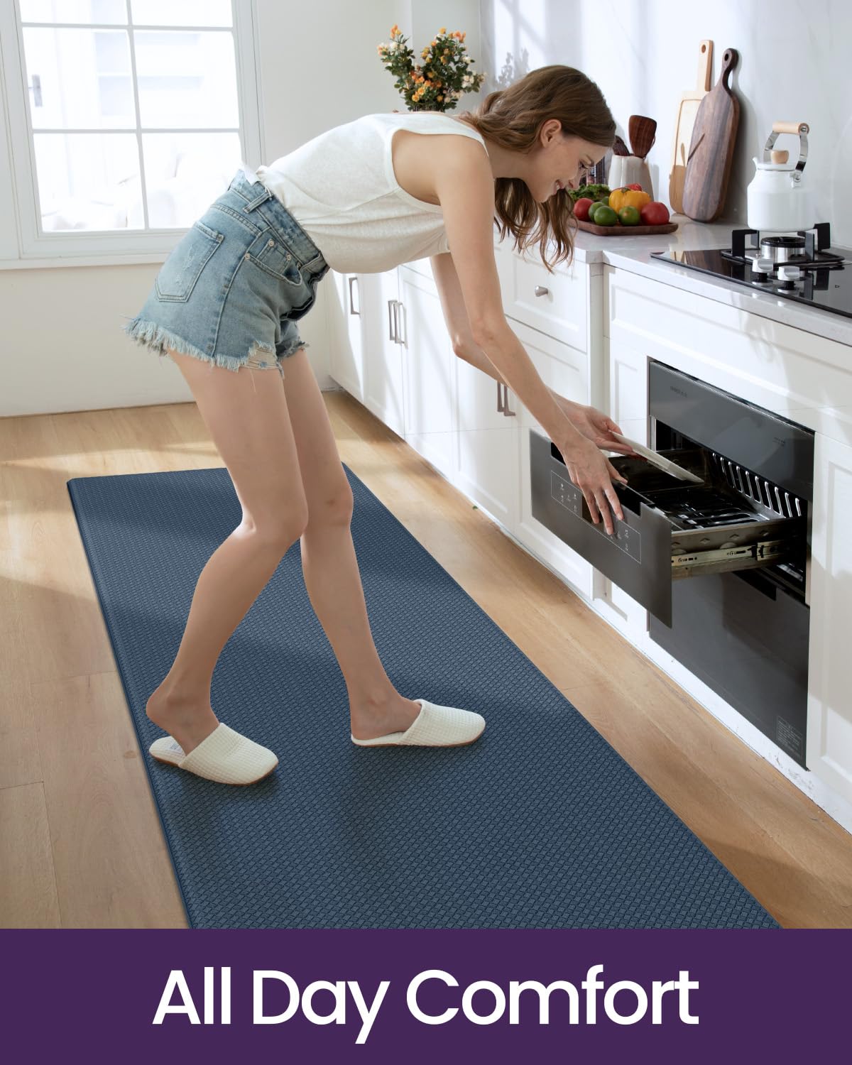 DEXI Kitchen Floor Mats Cushioned Anti Fatigue, 23x94, Large Long Standing Runner Rug Waterproof, Comfort Memory Foam Padded for Front Sink Laundry, Navy