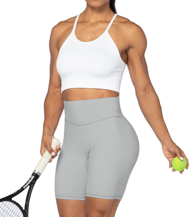 Sunzel No Front Seam High Waist Biker Shorts for Women, Squat Proof Yoga Workout Gym Bike Shorts 8" Grey Medium