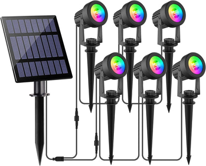 NATPOW RGB Solar Spotlights, Landscape Lights Color Changing Waterproof Solar Garden Lights, Auto ON/Off Adjustable Spot Lights, 6-in-1 Wall Lights for Yard, Garden, Driveway, Pool, Lawn