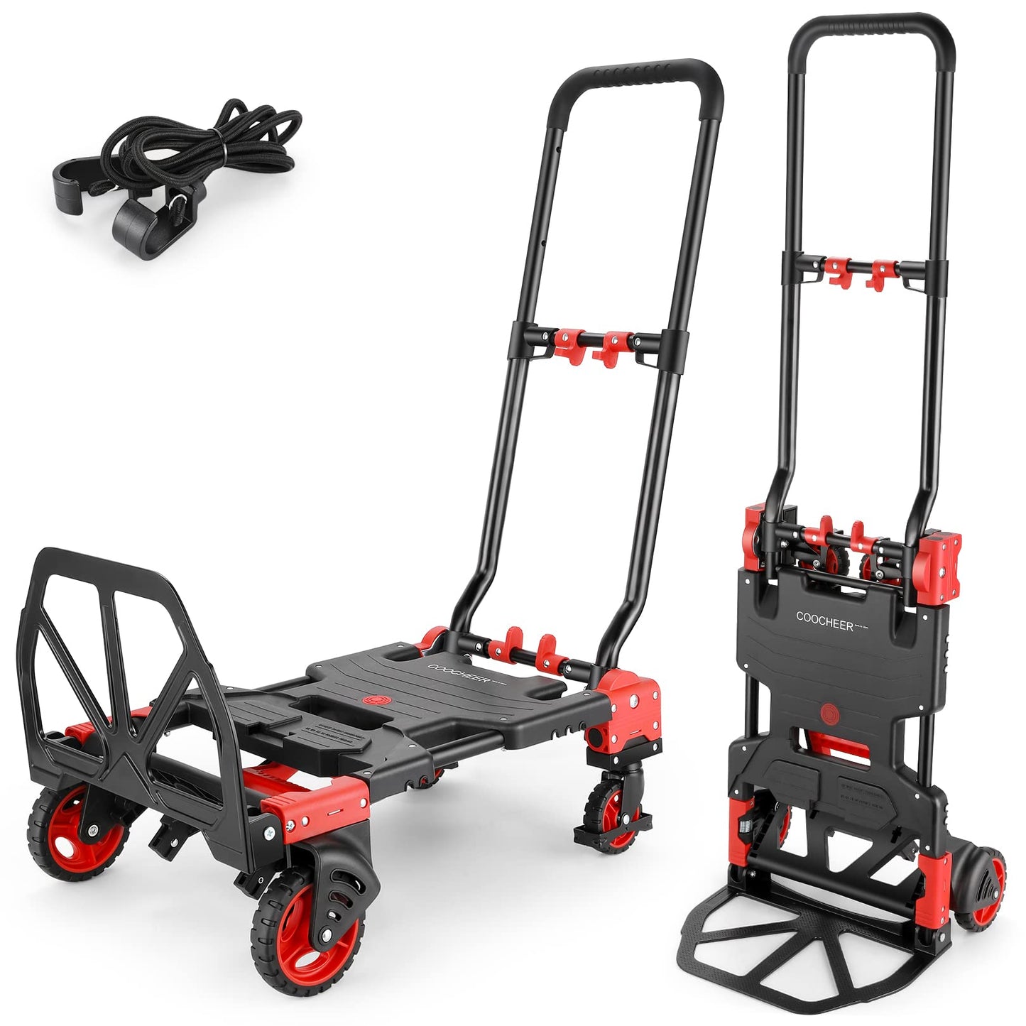 330LB Folding Hand Truck Heavy Duty Carrying, Combination of Four Wheels and Two Wheels Convertible Dolly Cart with Retractable Handle Dolly for Moving Office Carts.