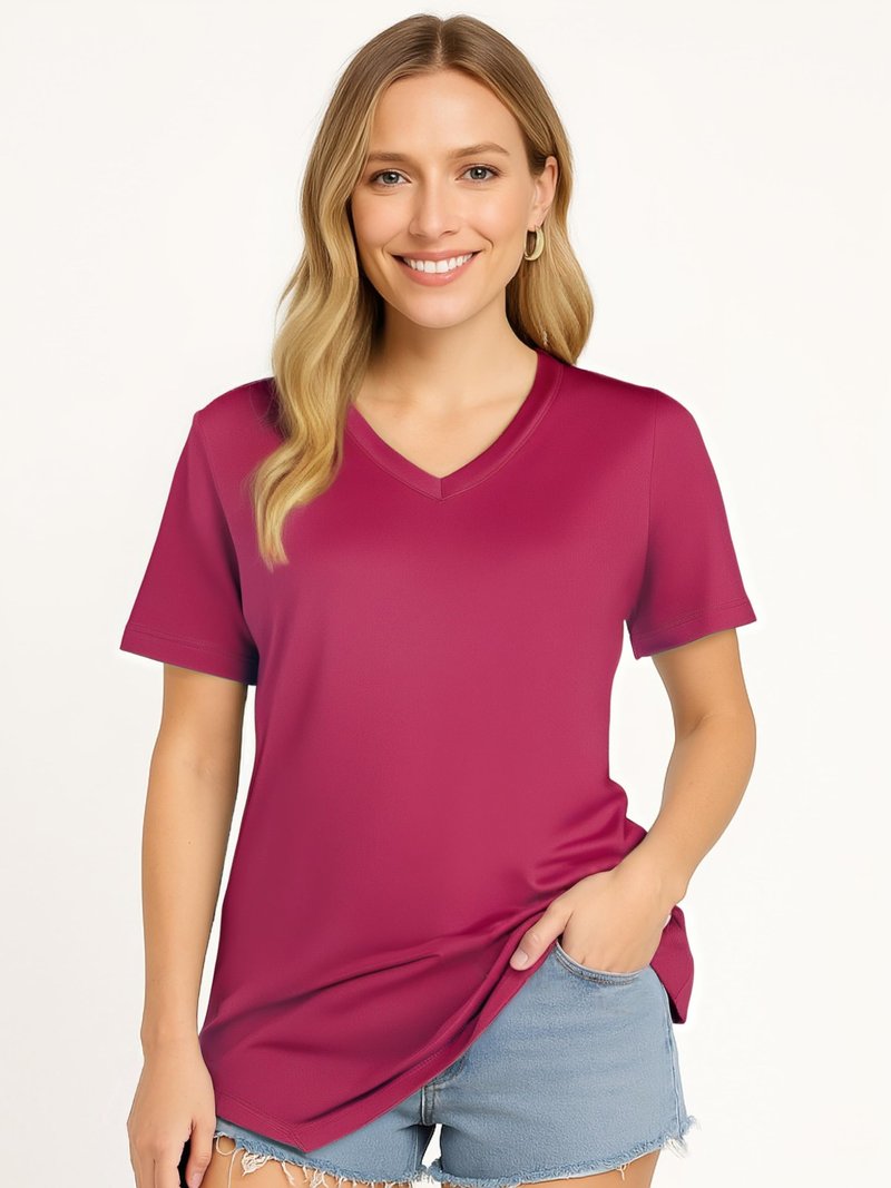 Opna V Neck T Shirts for Women, Athletic Short Sleeve Workout Top with UV Sun Protection, Quick Dry & Moisture Wicking Shirts for Women Gym Running Yoga Pink Raspberry