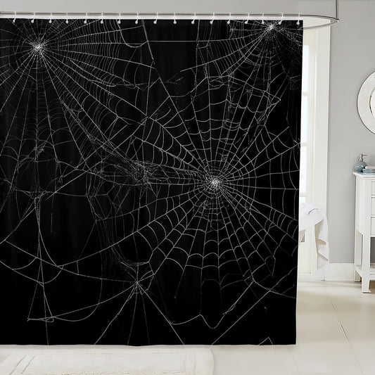 Feelyou Spider Web Bath Curtain Halloween Theme Spider Print Shower Curtain Black White Decor Bathroom Curtain Set Polyester Trick or Treat Waterproof Shower Curtains 72"x72"