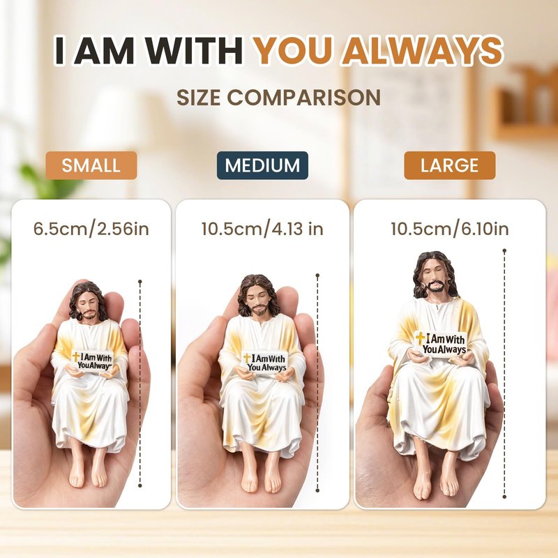 Daily Partner I Am with You Always Jesus Statue, Catholic Religious Statue Resin Decor for Home or Car Dashboard, Christian Inspirational Faith Gifts, Desk Figurine Decor (2PC, L)