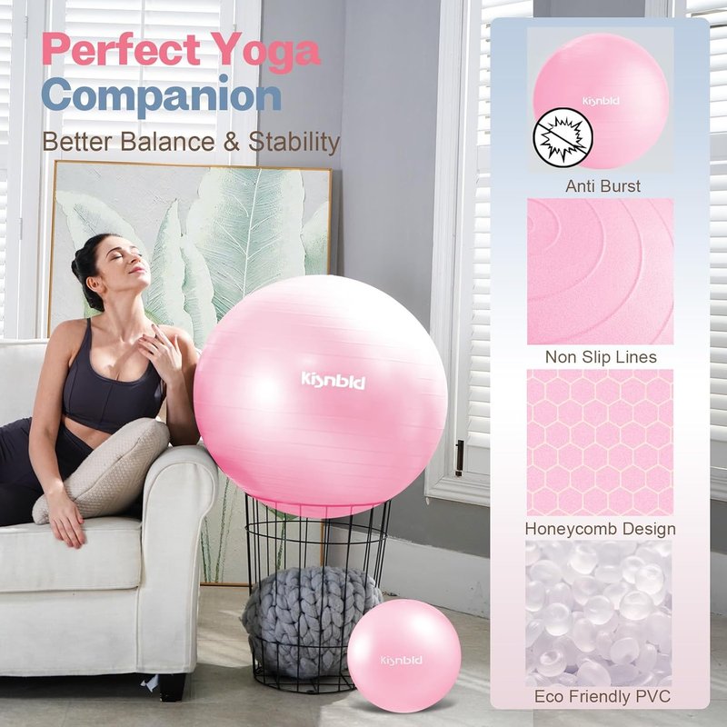 Exercise Ball - Extra Thick Anti-Burst Yoga Ball for Stability | 4 Sizes Available for Home, Gym & Office Use